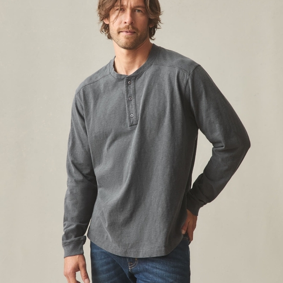 NEW American Giant Broken-In Premium Slub Long Sleeve Henley Washed Black M